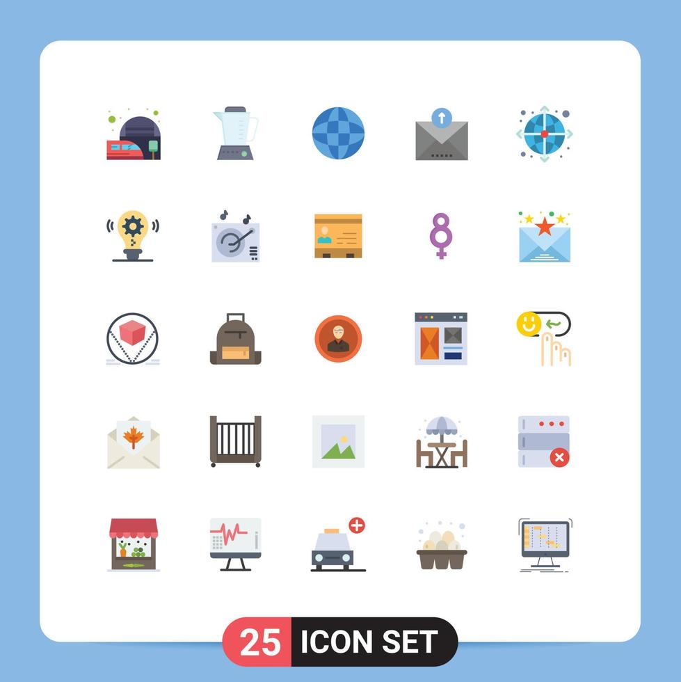 25 User Interface Flat Color Pack of modern Signs and Symbols of globe sent world outline ecommerce Editable Vector Design Elements