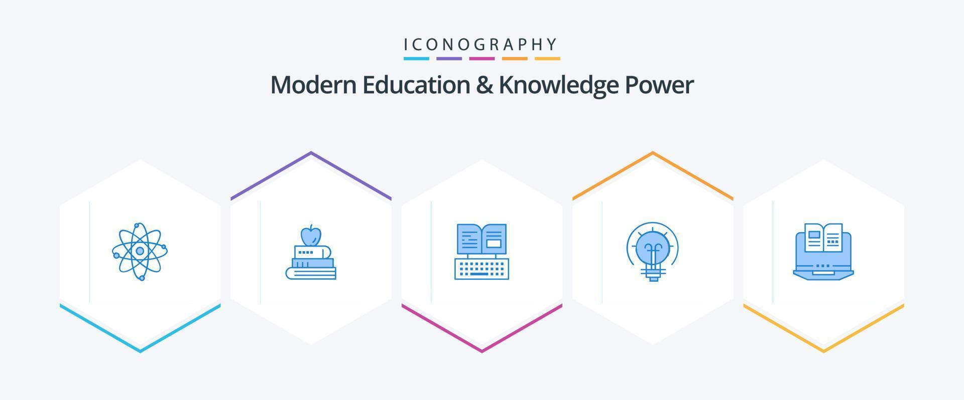 moderno educación y conocimiento poder 25 azul icono paquete incluso computadora. solución. llave. idea. bulbo vector