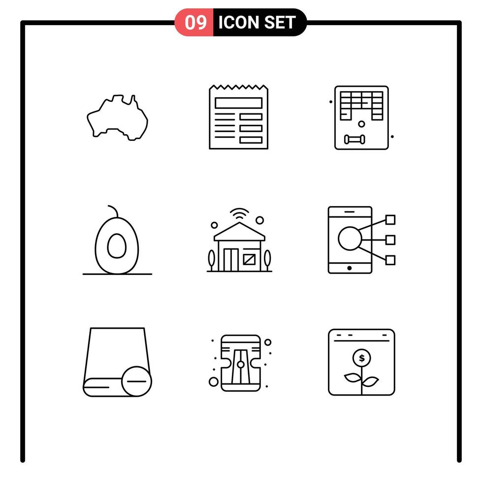 User Interface Pack of 9 Basic Outlines of internet fruits ui food play Editable Vector Design Elements