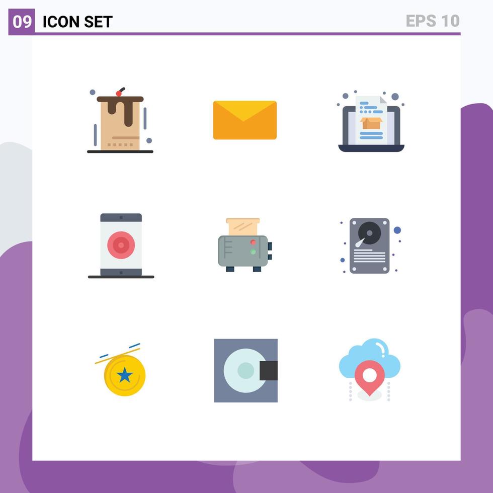 Group of 9 Flat Colors Signs and Symbols for toast optimization interface mobile engine Editable Vector Design Elements