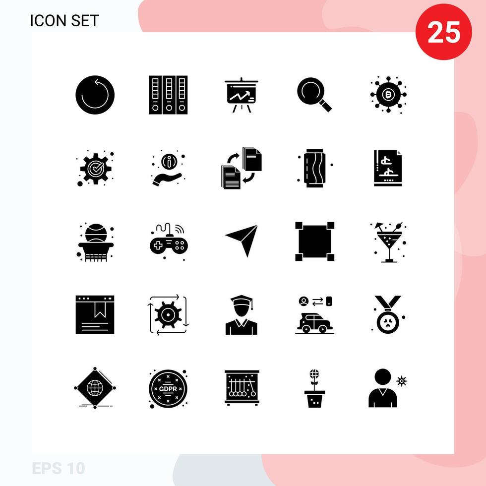 User Interface Pack of 25 Basic Solid Glyphs of money dividends display distribution magnifier Editable Vector Design Elements