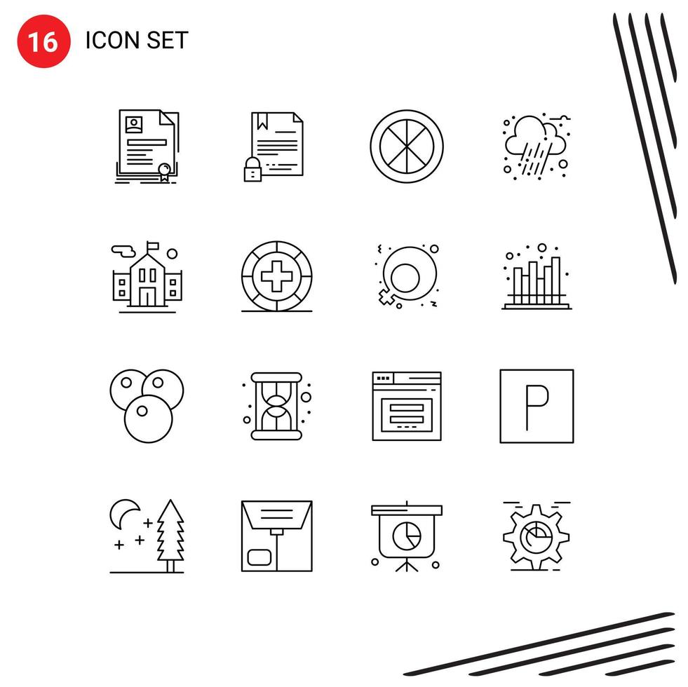 Modern Set of 16 Outlines Pictograph of rain autumn document window household Editable Vector Design Elements