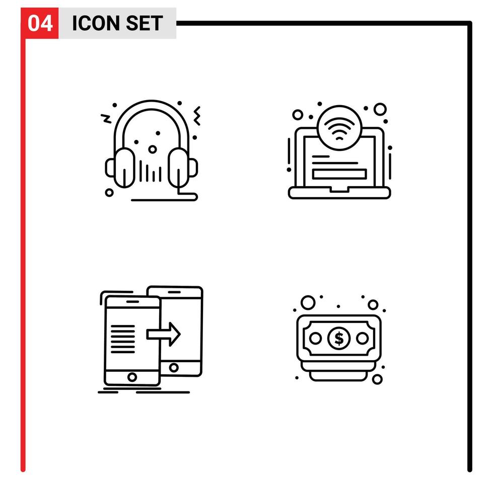 User Interface Pack of 4 Basic Filledline Flat Colors of headphone data multimedia hotel sync Editable Vector Design Elements