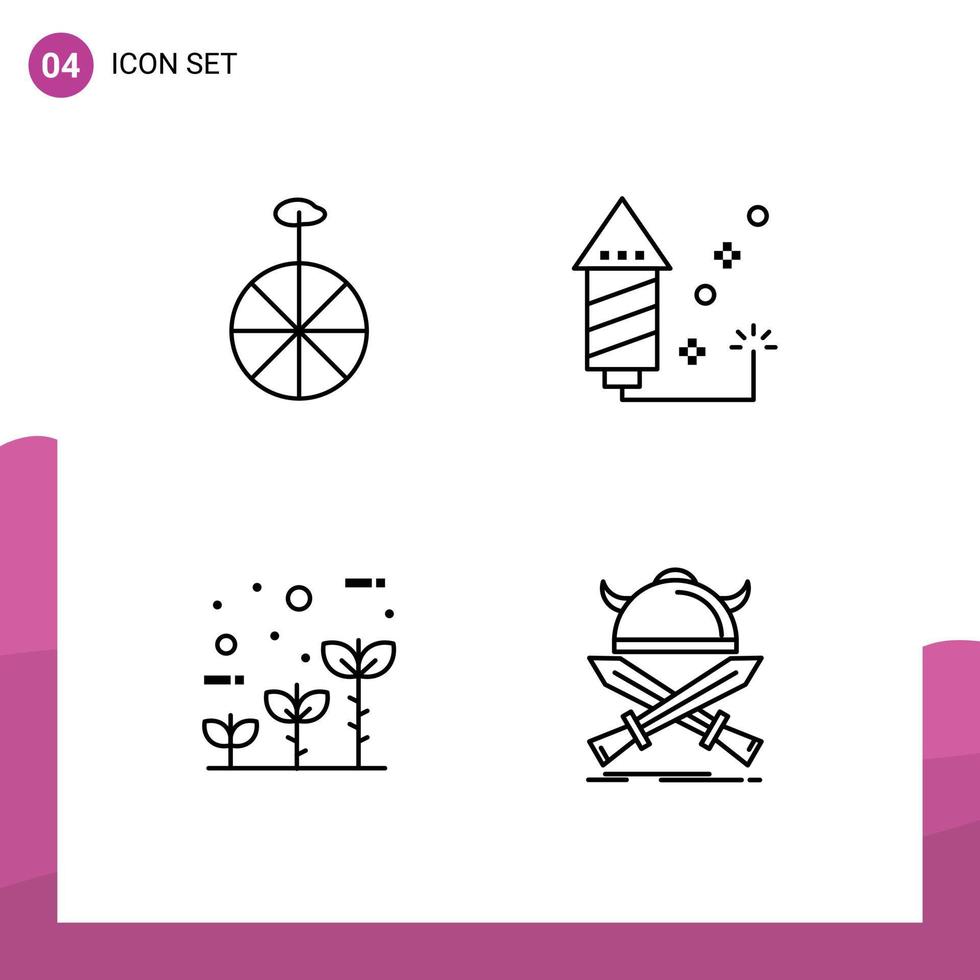Set of 4 Commercial Filledline Flat Colors pack for wheel globe celebration holiday battle Editable Vector Design Elements