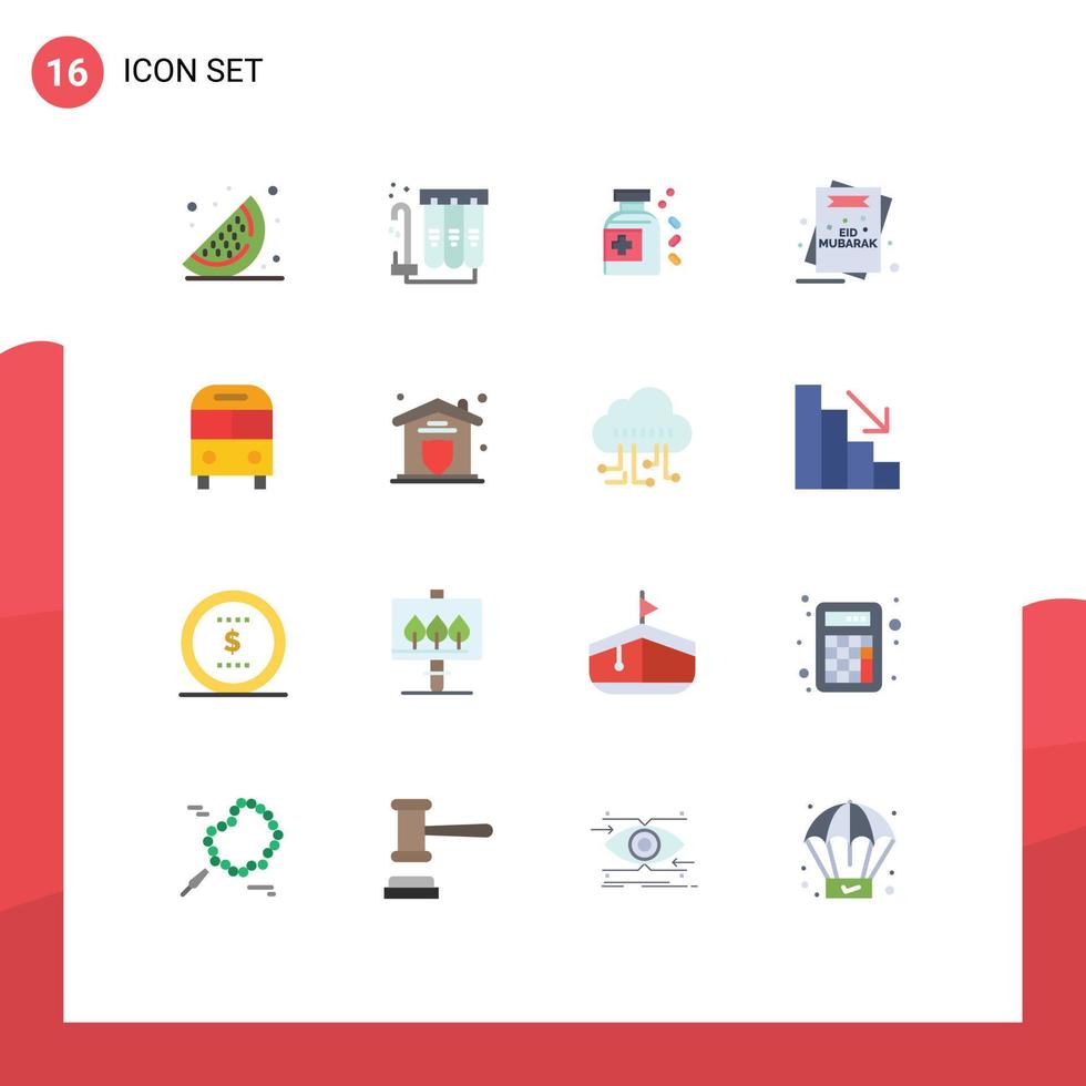 Modern Set of 16 Flat Colors and symbols such as deliver auto medicine page eid Editable Pack of Creative Vector Design Elements
