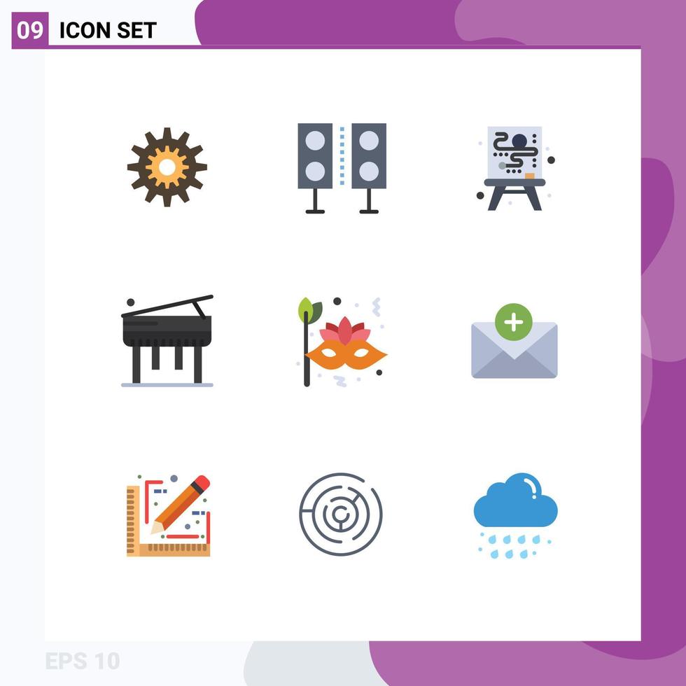 Pictogram Set of 9 Simple Flat Colors of piano education electronics process canvas Editable Vector Design Elements