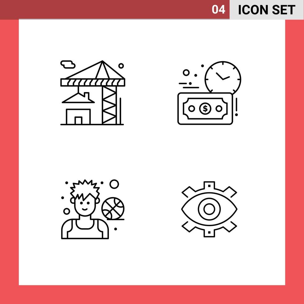 4 Creative Icons Modern Signs and Symbols of crane basketball building money player Editable Vector Design Elements