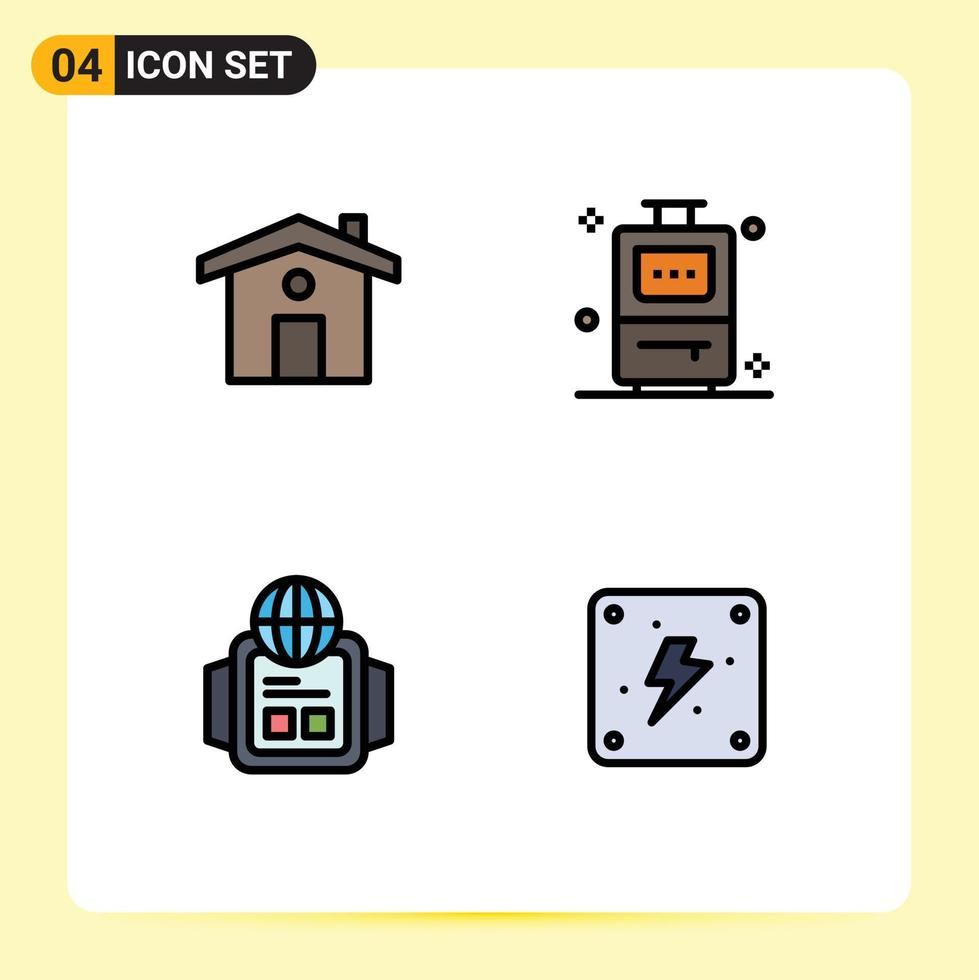4 User Interface Filledline Flat Color Pack of modern Signs and Symbols of home electricity bag technology power Editable Vector Design Elements