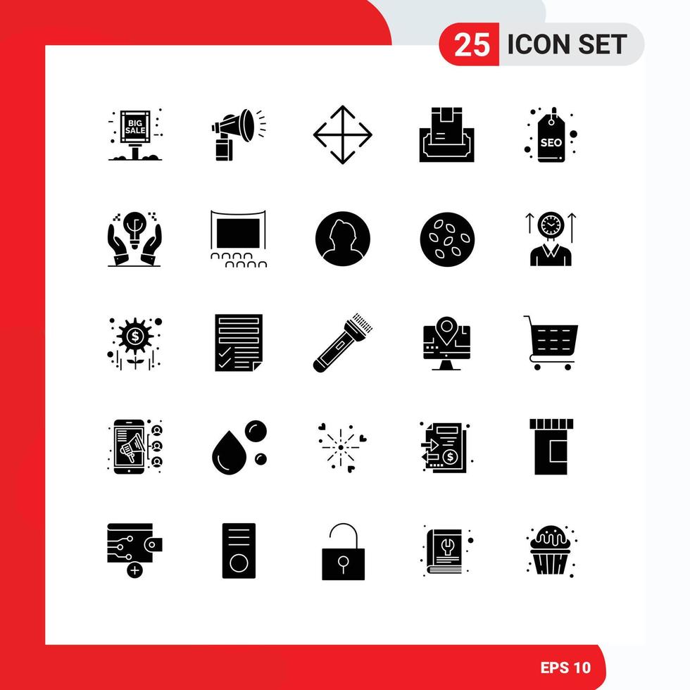 Modern Set of 25 Solid Glyphs and symbols such as badge money horn delivery buy Editable Vector Design Elements