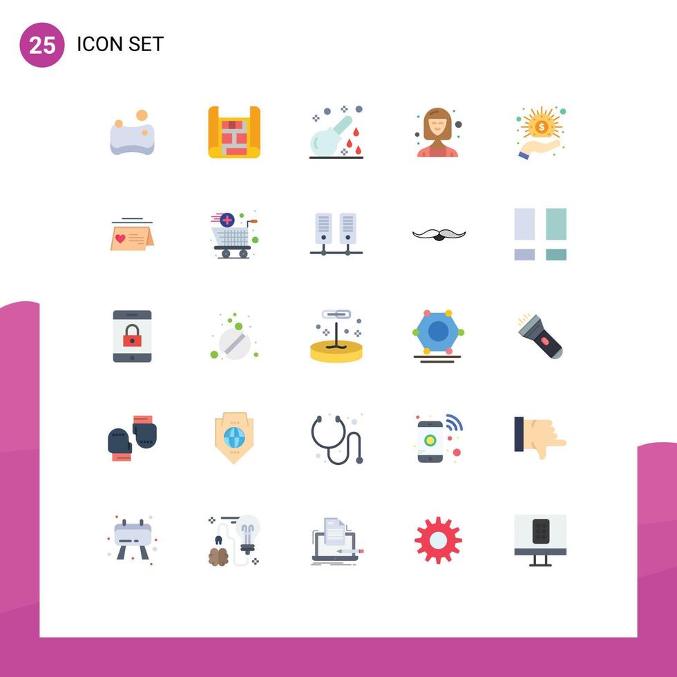25 User Interface Flat Color Pack of modern Signs and Symbols of cash manager healthcare executive consultant Editable Vector Design Elements