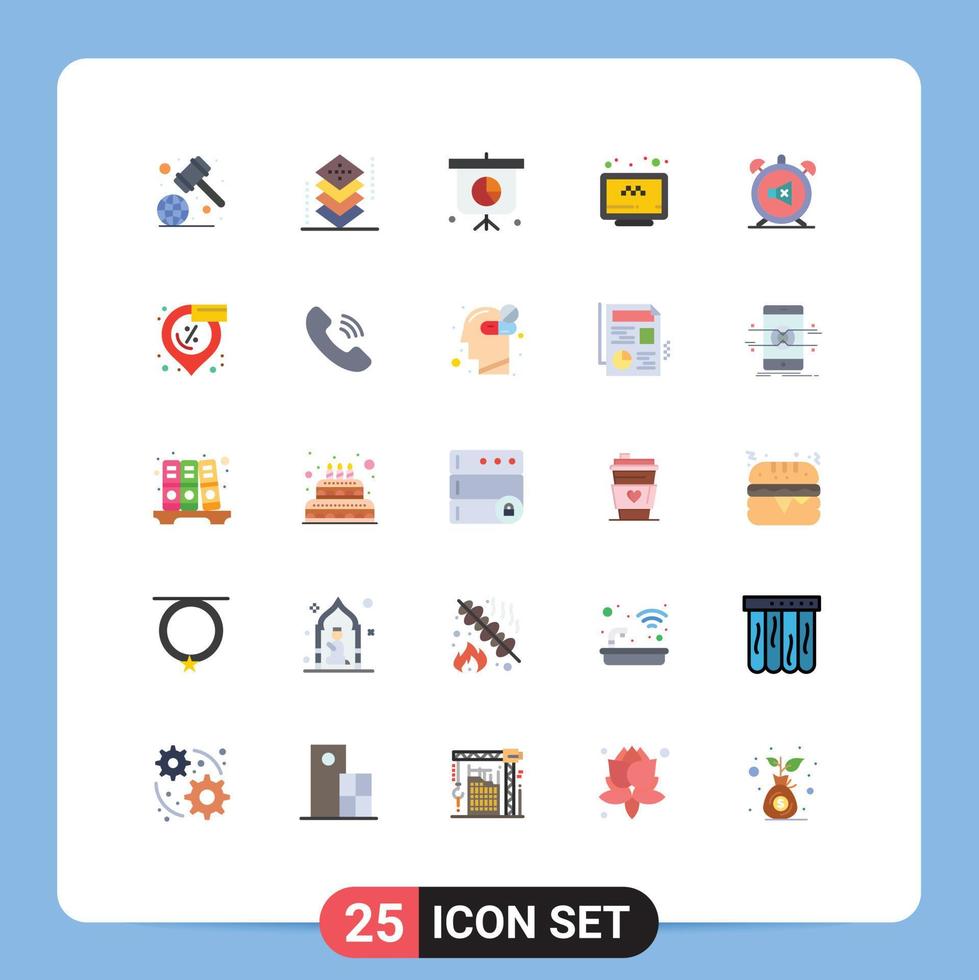Editable Vector Line Pack of 25 Simple Flat Colors of alarm booking programing taxi online Editable Vector Design Elements