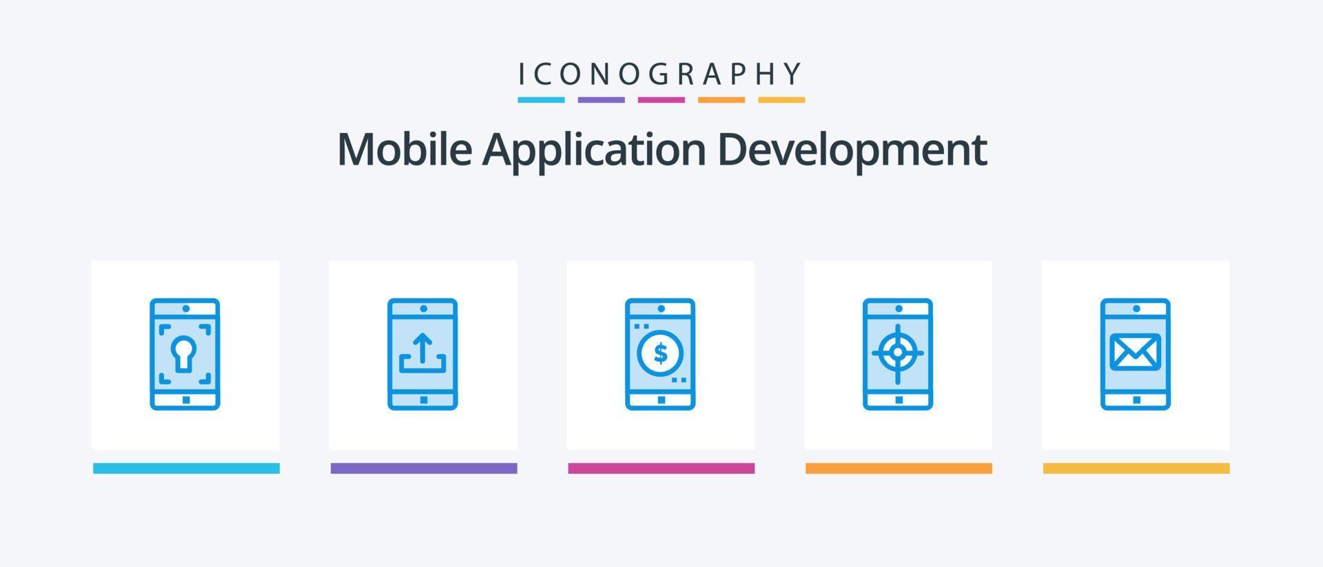 Mobile Application Development Blue 5 Icon Pack Including application. mobile application. upload. mobile. dollar. Creative Icons Design vector