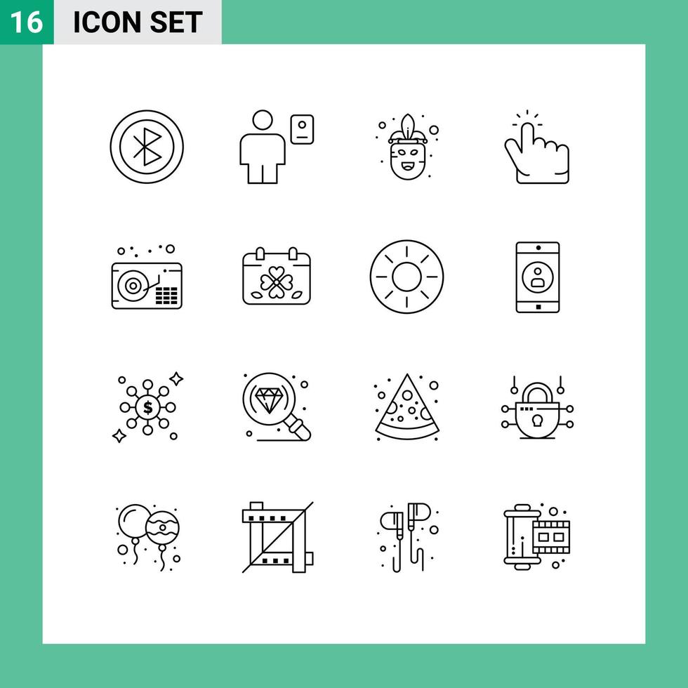 16 Creative Icons Modern Signs and Symbols of point finger human click mardi gras Editable Vector Design Elements