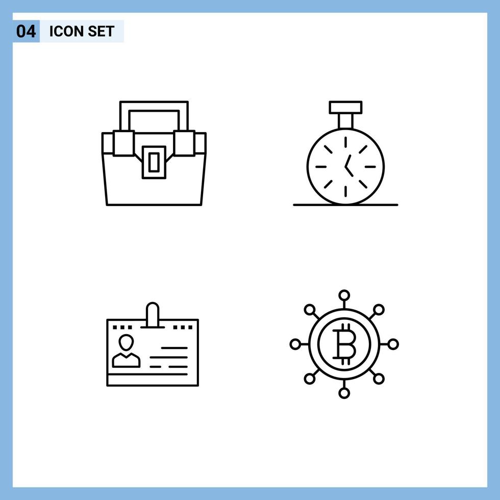 Stock Vector Icon Pack of 4 Line Signs and Symbols for bag cards material time contacts Editable Vector Design Elements