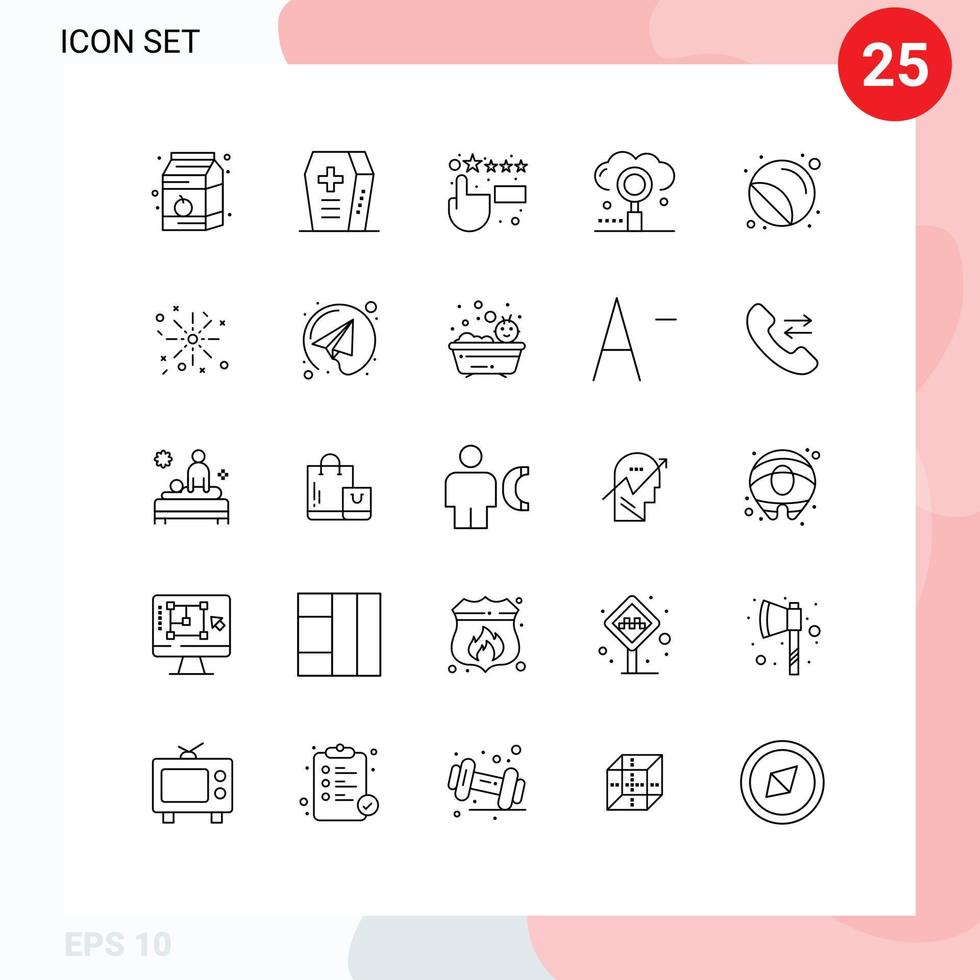 Line Pack of 25 Universal Symbols of printer labels feedback search media Editable Vector Design Elements