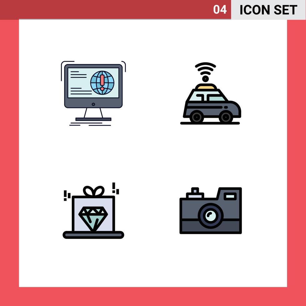 Mobile Interface Filledline Flat Color Set of 4 Pictograms of information marketing website location rate Editable Vector Design Elements