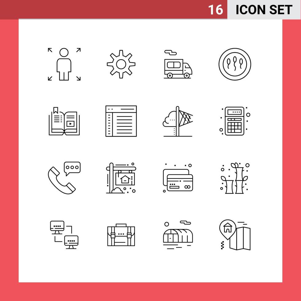 usuario interfaz paquete de dieciséis básico contornos de multimedia tutorial camión vídeo esperma editable vector diseño elementos