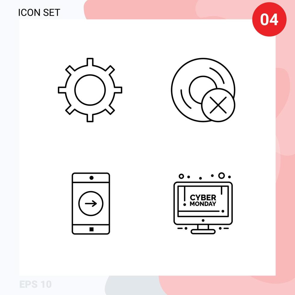 Stock Vector Icon Pack of 4 Line Signs and Symbols for basic application setting disc mobile Editable Vector Design Elements