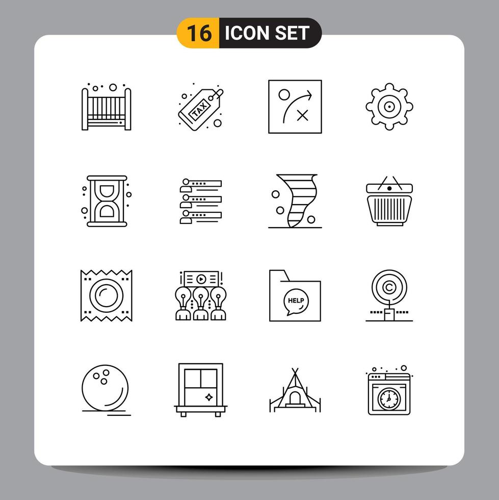 Group of 16 Modern Outlines Set for people skills algorithm productivity hourglass Editable Vector Design Elements