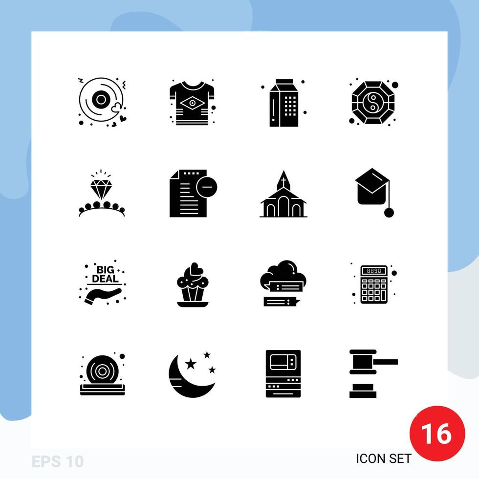 16 User Interface Solid Glyph Pack of modern Signs and Symbols of ying shui tshirt fang meal Editable Vector Design Elements