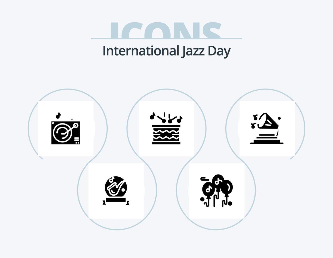 International Jazz Day Glyph Icon Pack 5 Icon Design. music . drum . music . gramophone vector