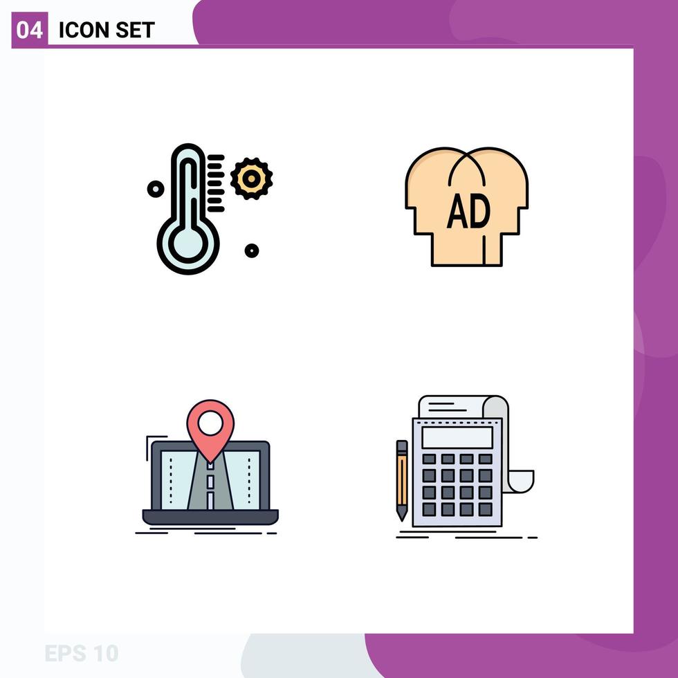 Editable Vector Line Pack of 4 Simple Filledline Flat Colors of temperature system elementary brian route Editable Vector Design Elements