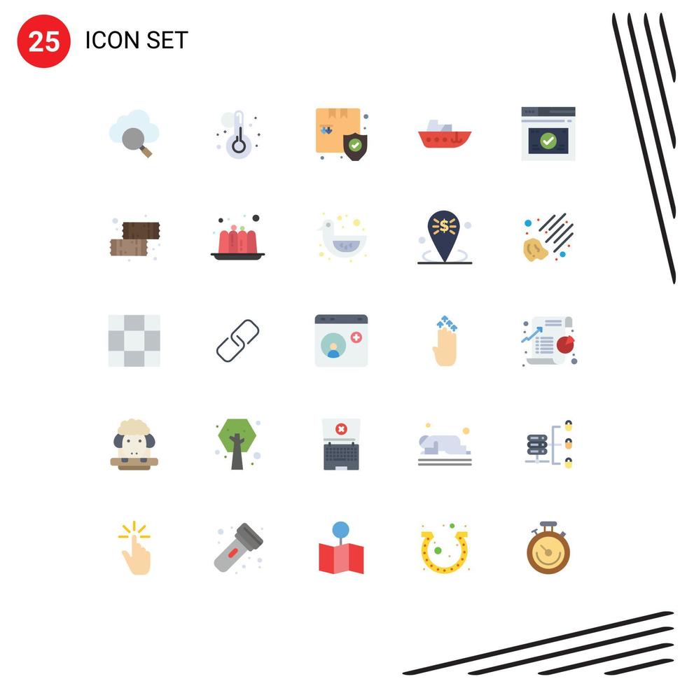 Set of 25 Commercial Flat Colors pack for website secure box page vessel Editable Vector Design Elements