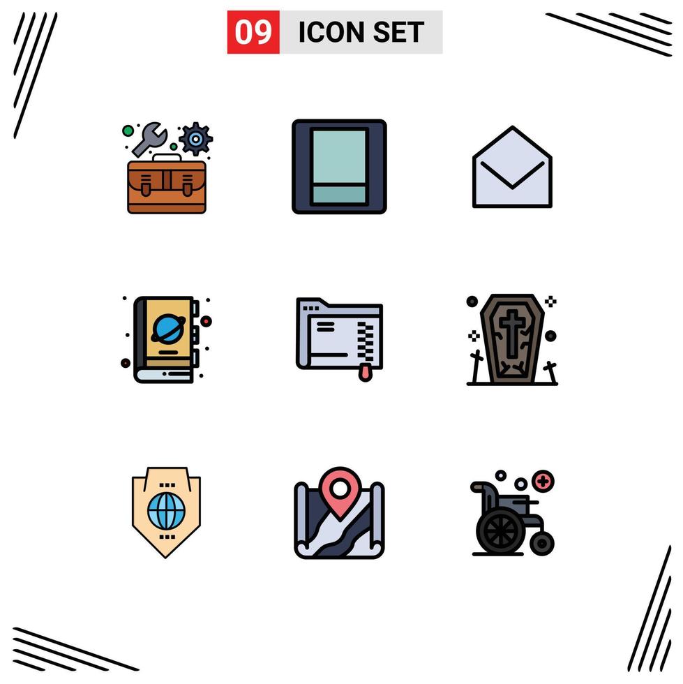 Set of 9 Modern UI Icons Symbols Signs for folder space mail science fiction Editable Vector Design Elements