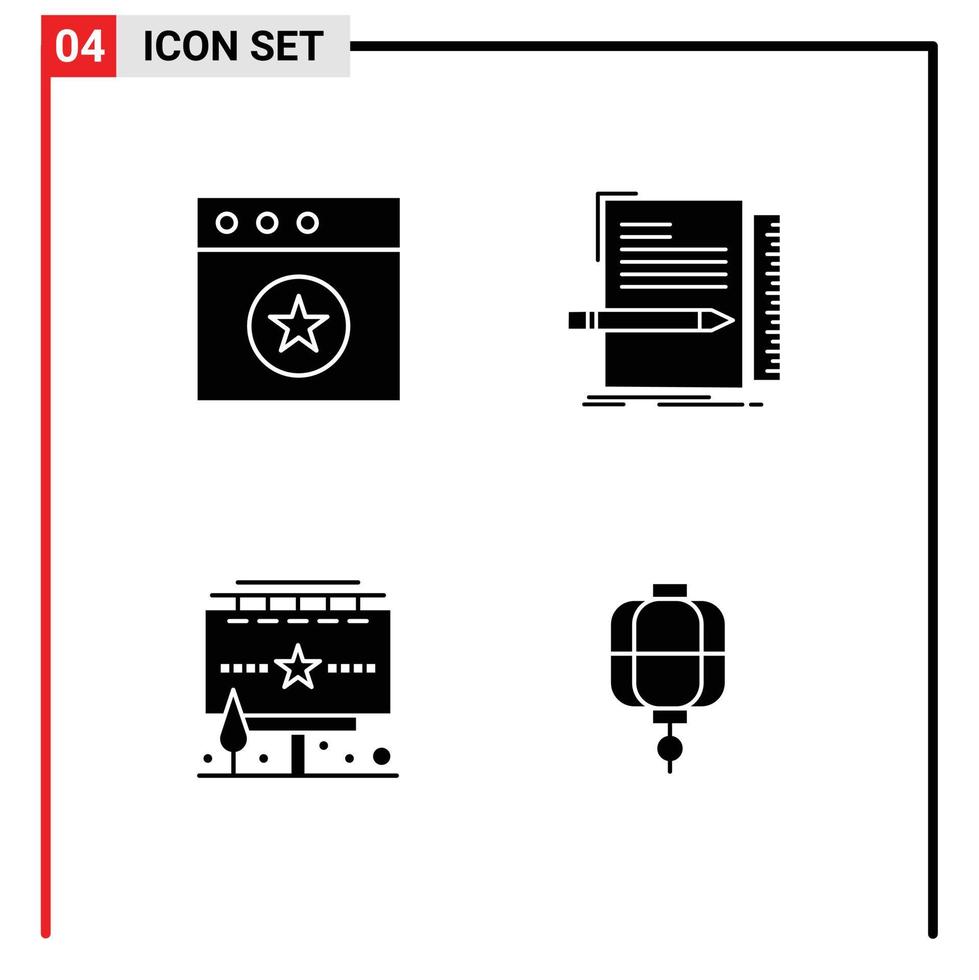 Set of 4 Vector Solid Glyphs on Grid for app advertisement code programming billboard Editable Vector Design Elements