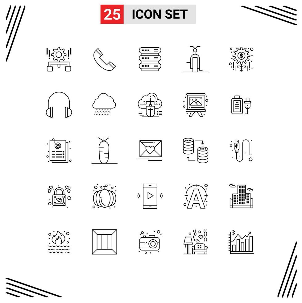 25 Thematic Vector Lines and Editable Symbols of vehicles transport telephone filled storage Editable Vector Design Elements
