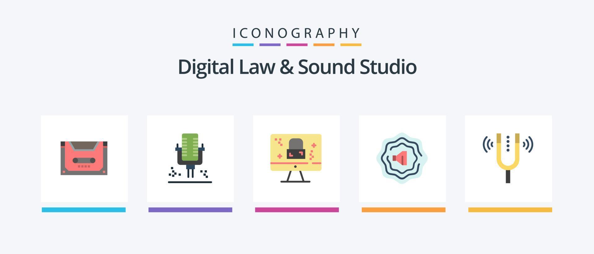 Digital Law And Sound Studio Flat 5 Icon Pack Including pitch. fork. recording. concert. lock. Creative Icons Design vector