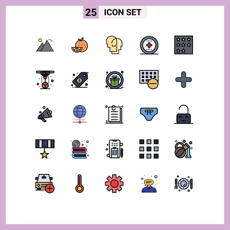 Modern Set of 25 Filled line Flat Colors Pictograph of achievement ui mardi gras media feelings Editable Vector Design Elements