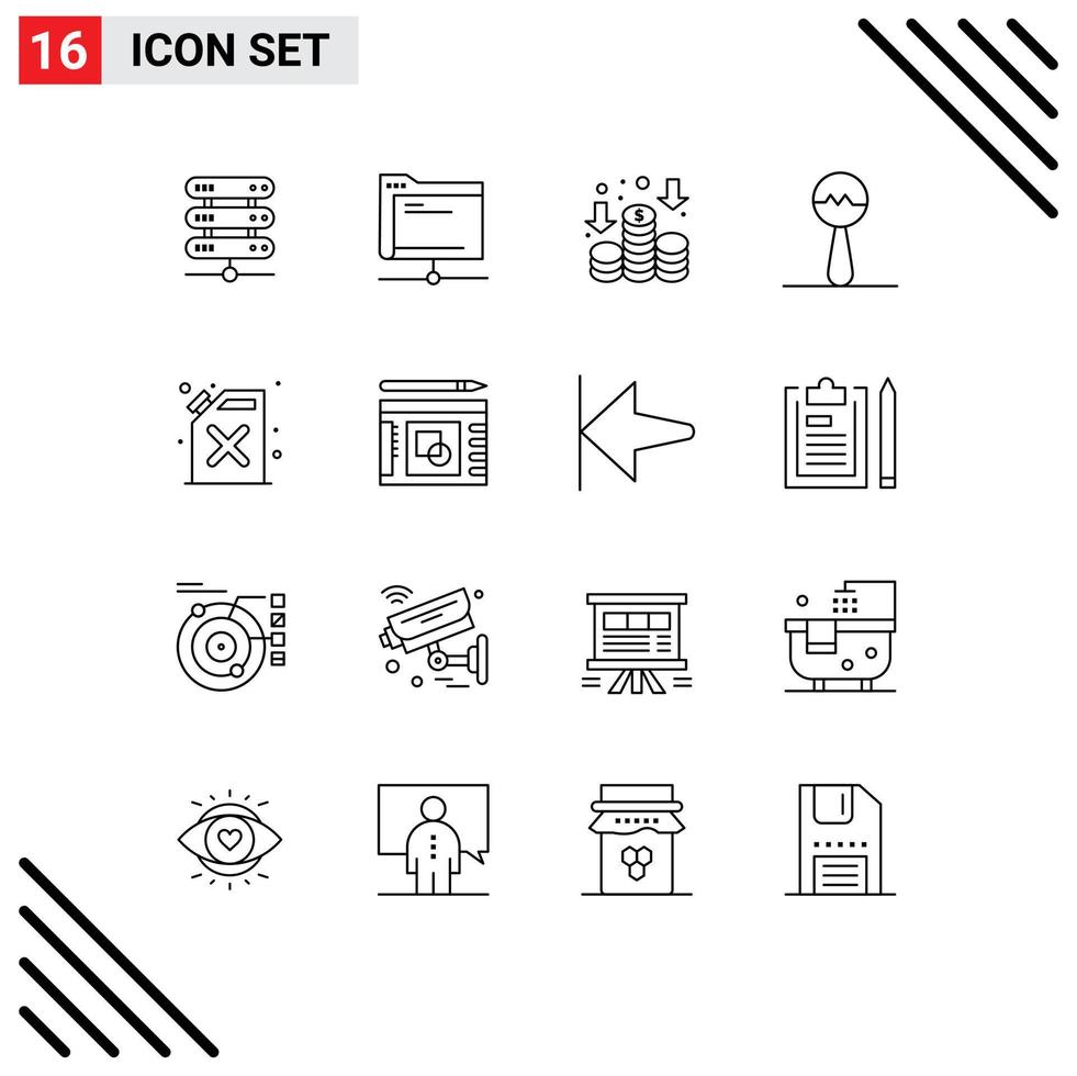 16 Thematic Vector Outlines and Editable Symbols of fire barrel server music instrument Editable Vector Design Elements