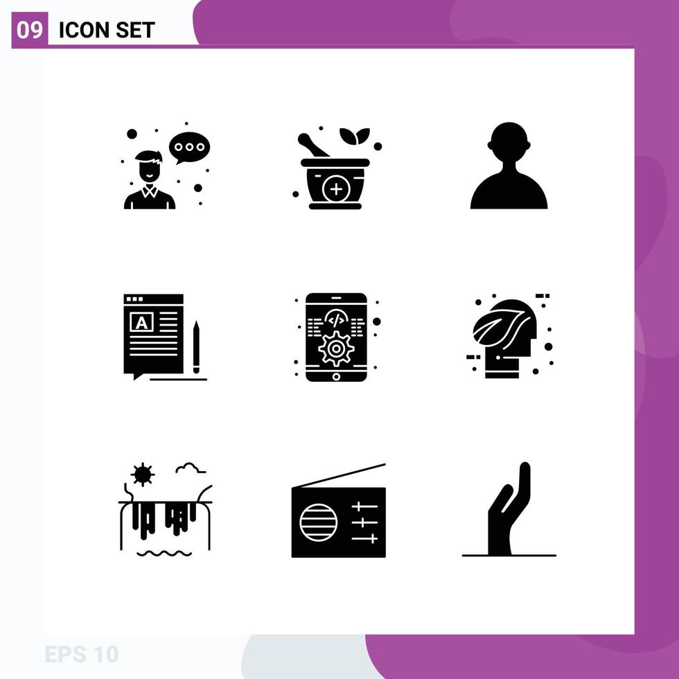 9 Thematic Vector Solid Glyphs and Editable Symbols of software app user web edit Editable Vector Design Elements