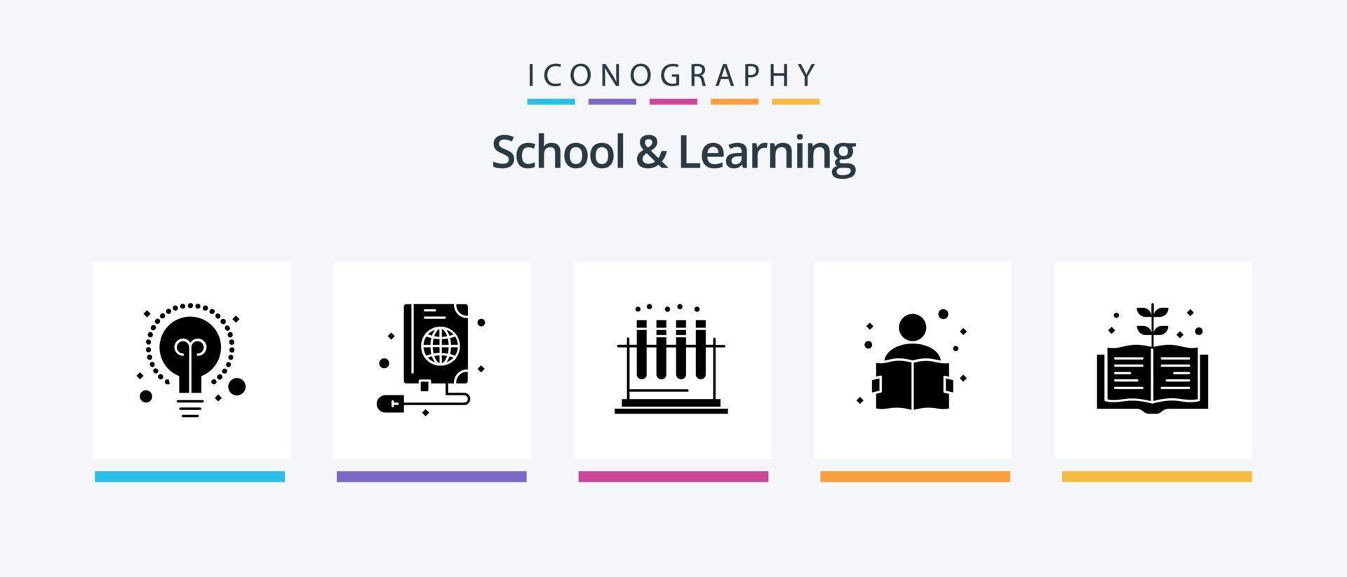 School And Learning Glyph 5 Icon Pack Including knowledge. book. medical. study. knowledge. Creative Icons Design vector