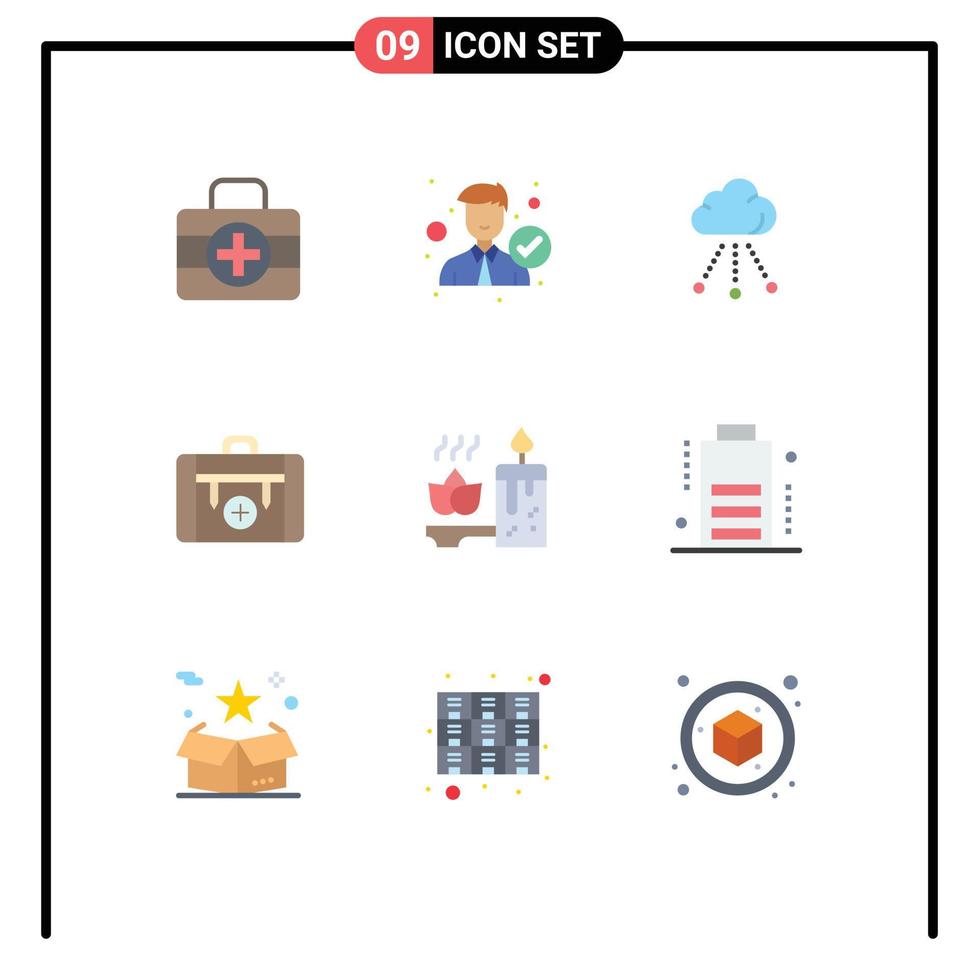 Set of 9 Modern UI Icons Symbols Signs for aromatherapy hiking cloud health bag Editable Vector Design Elements