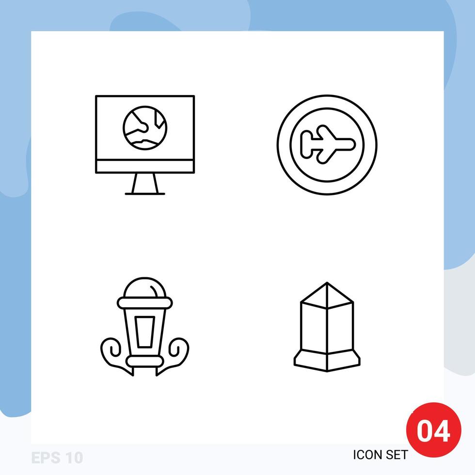 Group of 4 Filledline Flat Colors Signs and Symbols for app light internet holiday lamp Editable Vector Design Elements