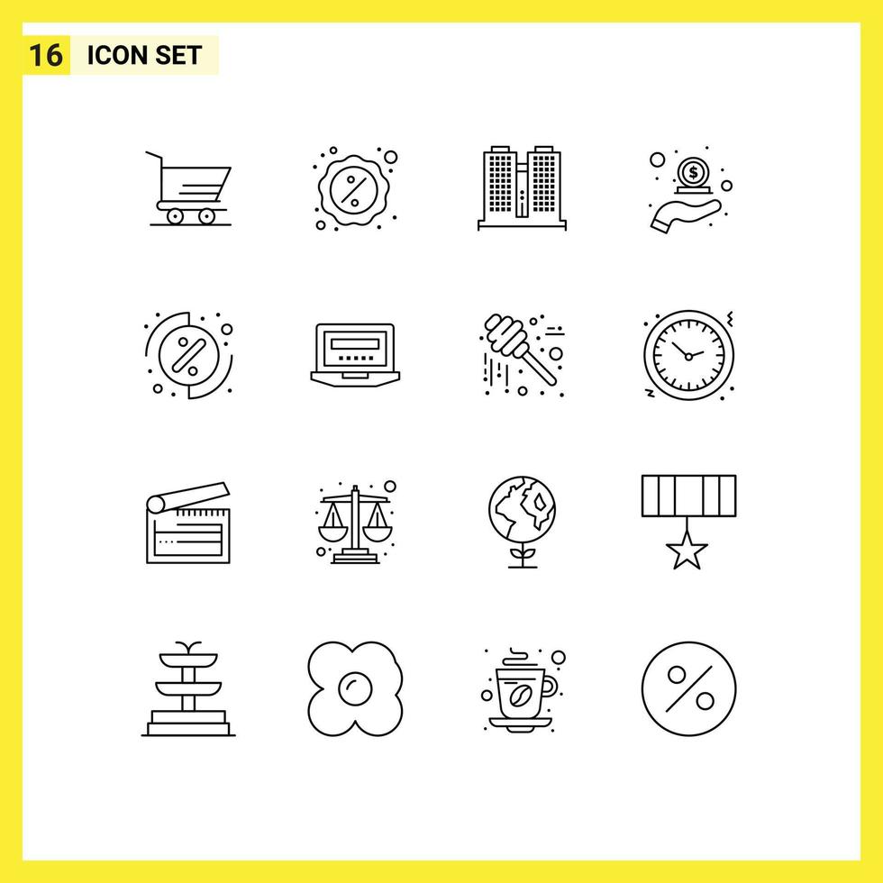 User Interface Pack of 16 Basic Outlines of investment in building hand cash Editable Vector Design Elements