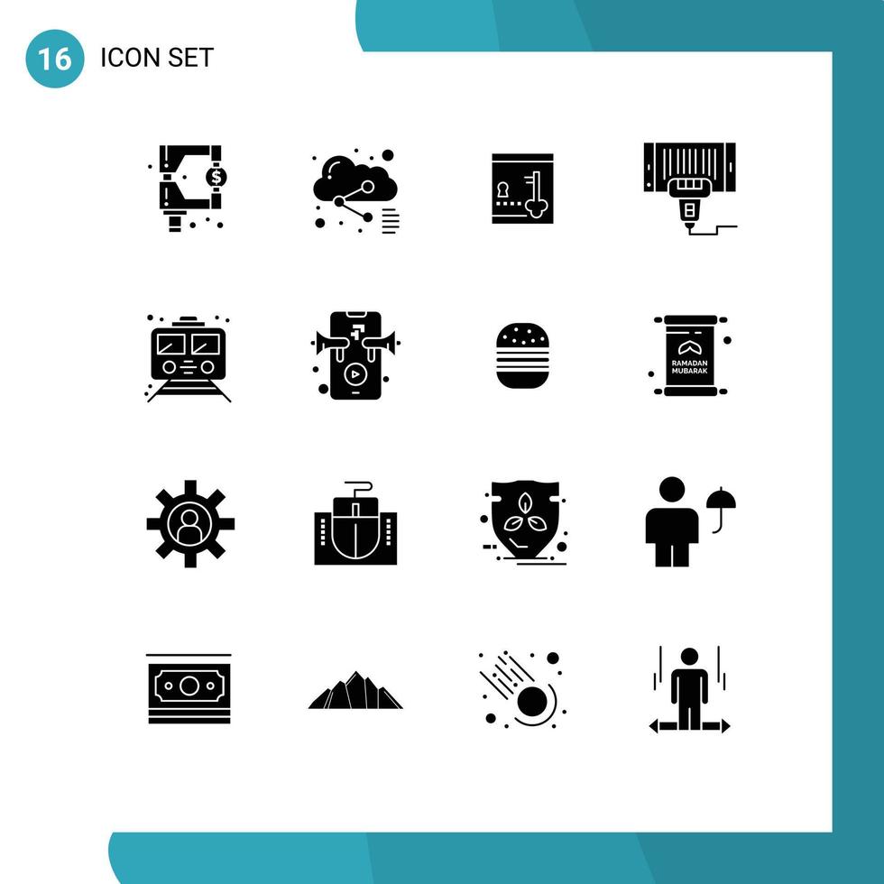 User Interface Pack of 16 Basic Solid Glyphs of metro scan safe price barcode Editable Vector Design Elements
