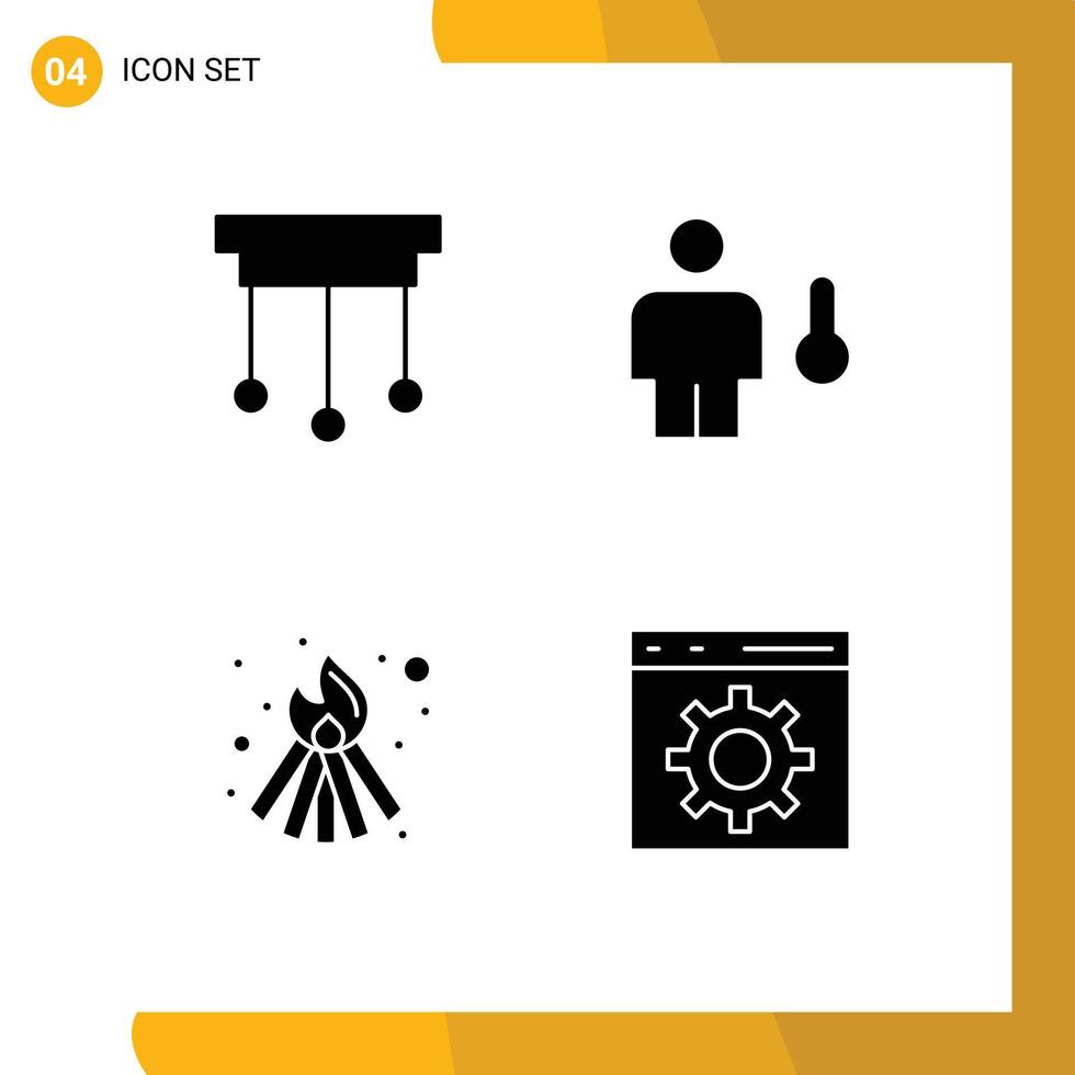 User Interface Pack of 4 Basic Solid Glyphs of chandelier bonfire interior degrees flame Editable Vector Design Elements