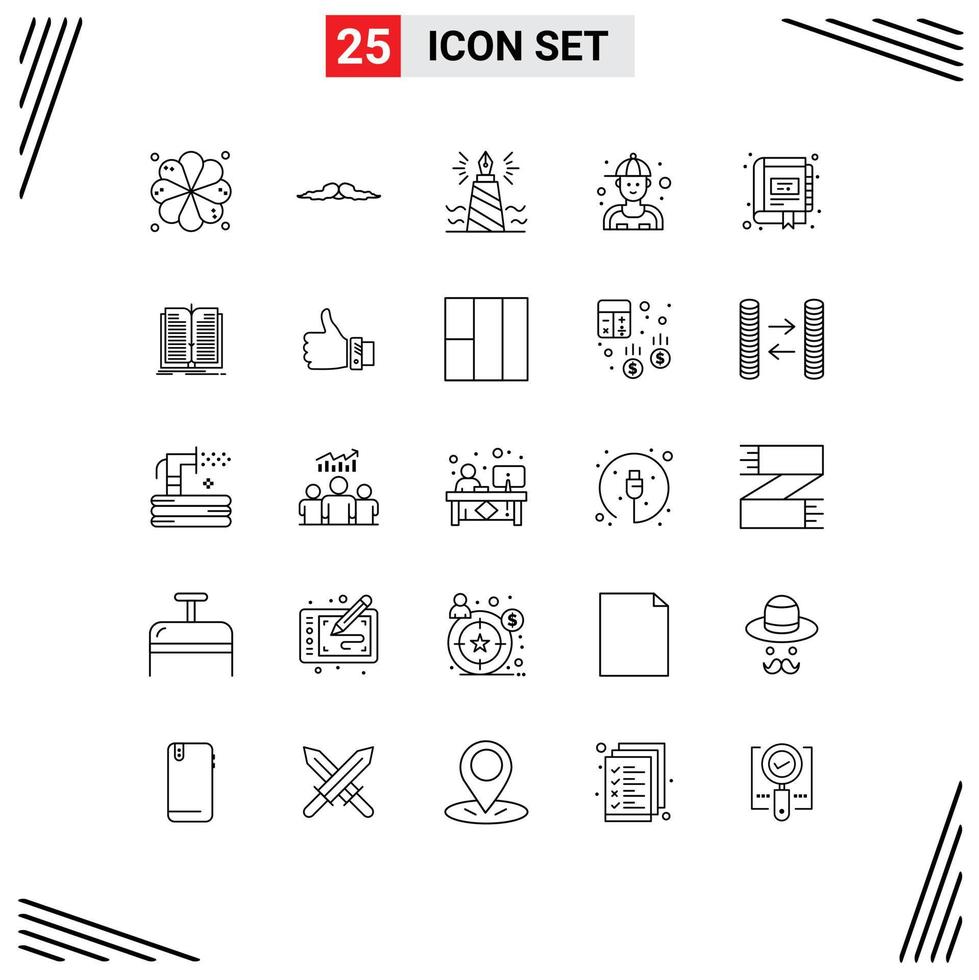 Stock Vector Icon Pack of 25 Line Signs and Symbols for book plumber pen mechanic edit Editable Vector Design Elements