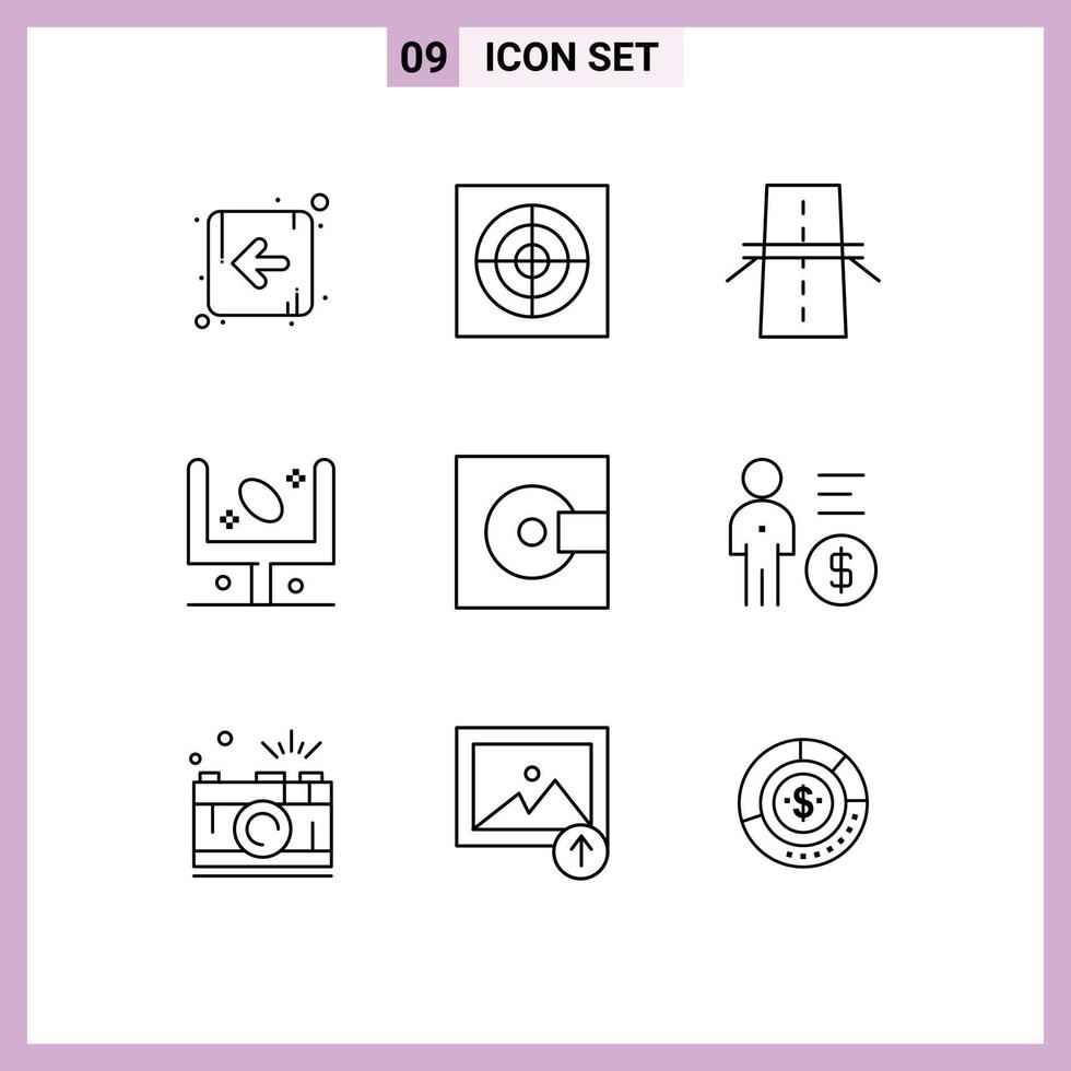 Set of 9 Commercial Outlines pack for electronics sport creative goal field Editable Vector Design Elements