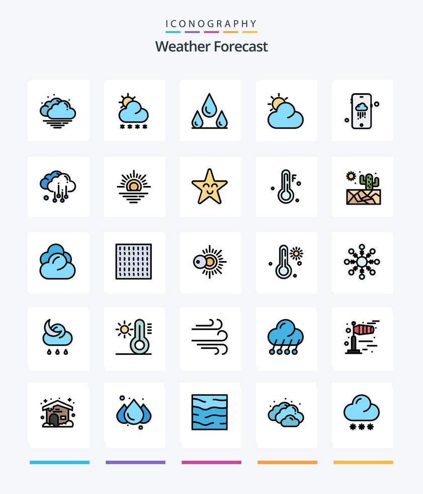 creativo clima 25 línea lleno icono paquete tal como clima. nube. clima. lluvioso. móvil vector