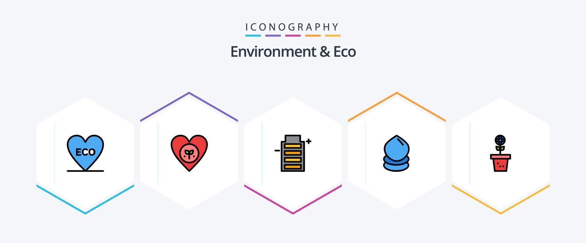 Environment And Eco 25 FilledLine icon pack including eco. ecology. like. eco. environment vector