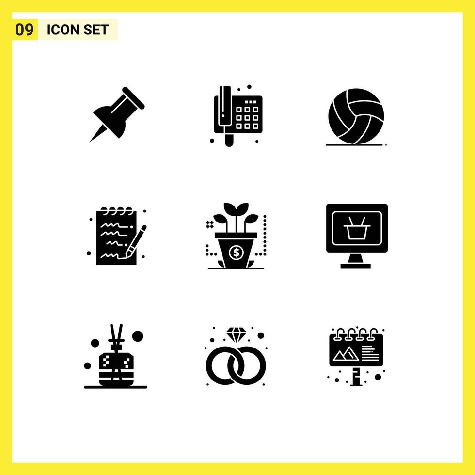 9 Solid Glyph concept for Websites Mobile and Apps business startup game investment notepad Editable Vector Design Elements