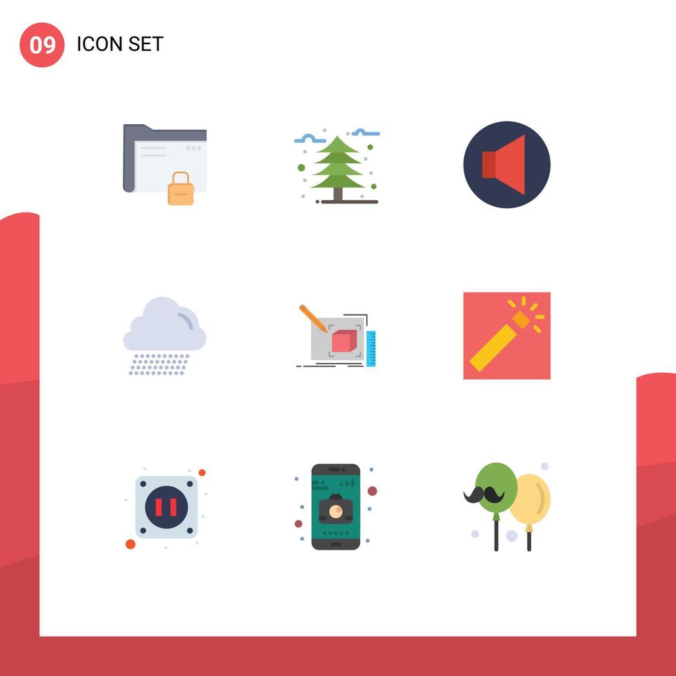 Set of 9 Vector Flat Colors on Grid for sketch drawing cold canada cloud Editable Vector Design Elements