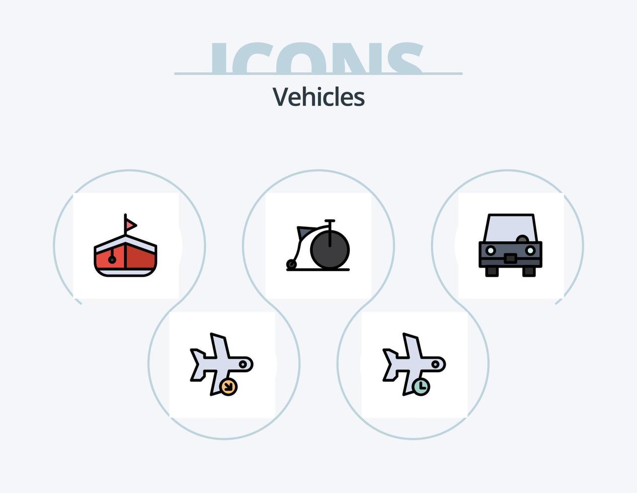 vehículos línea lleno icono paquete 5 5 icono diseño. transporte. vuelo. transporte. controlar. transporte vector