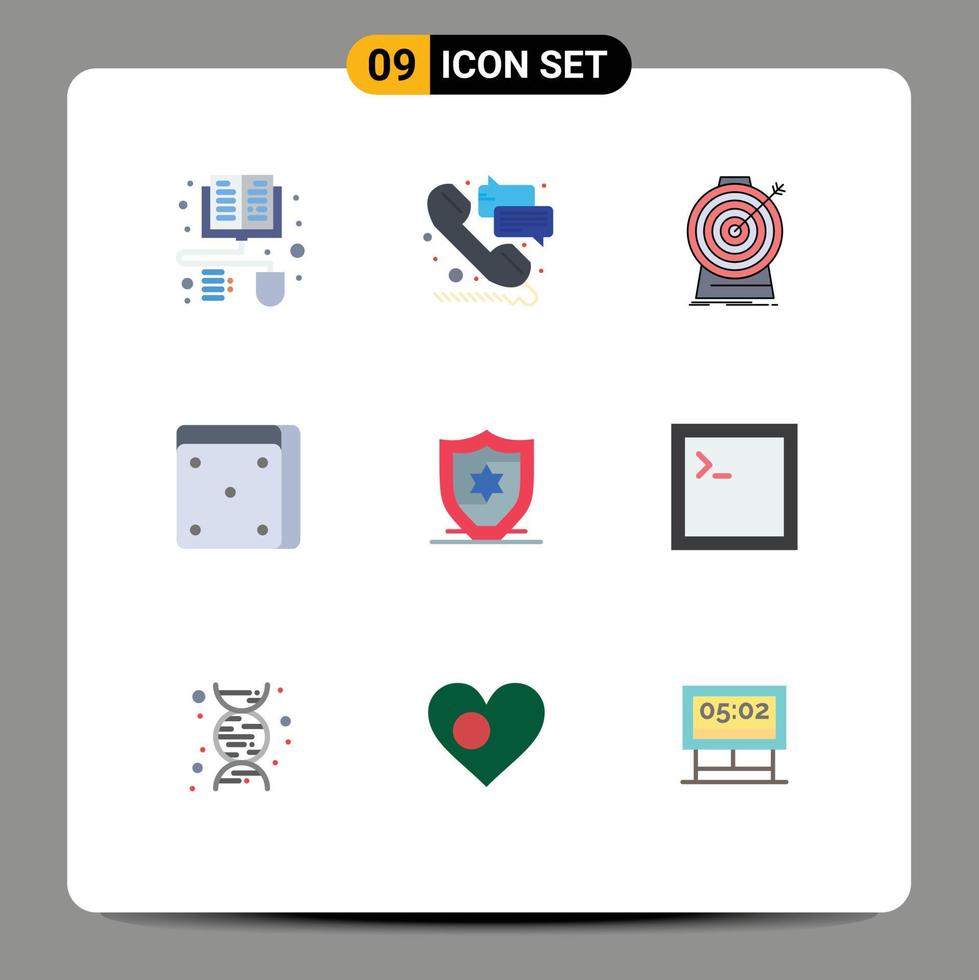Universal Icon Symbols Group of 9 Modern Flat Colors of shield american focus gambling casino Editable Vector Design Elements