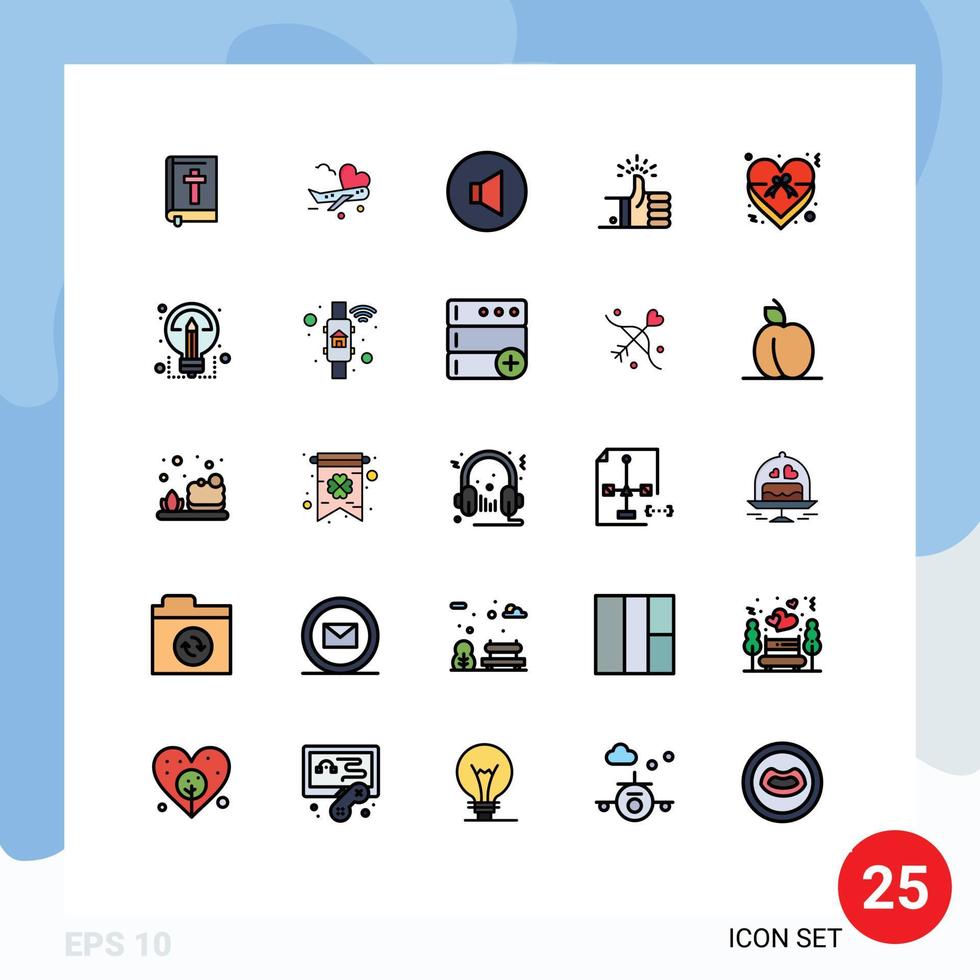 Group of 25 Modern Filled line Flat Colors Set for insignia target sound review thumbs Editable Vector Design Elements