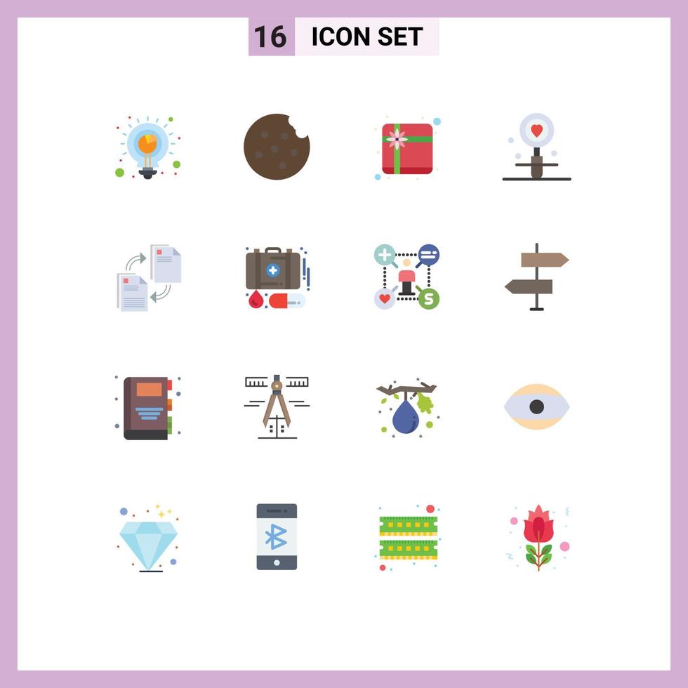 Universal Icon Symbols Group of 16 Modern Flat Colors of document share present sharing search Editable Pack of Creative Vector Design Elements